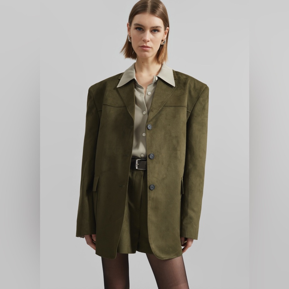 The Frankie Shop Merida Faux Suede Blazer - Khaki